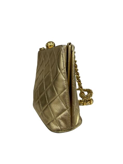 Borsa A Secchiello Chanel KissLock In Pelle Liscia Oro 1990